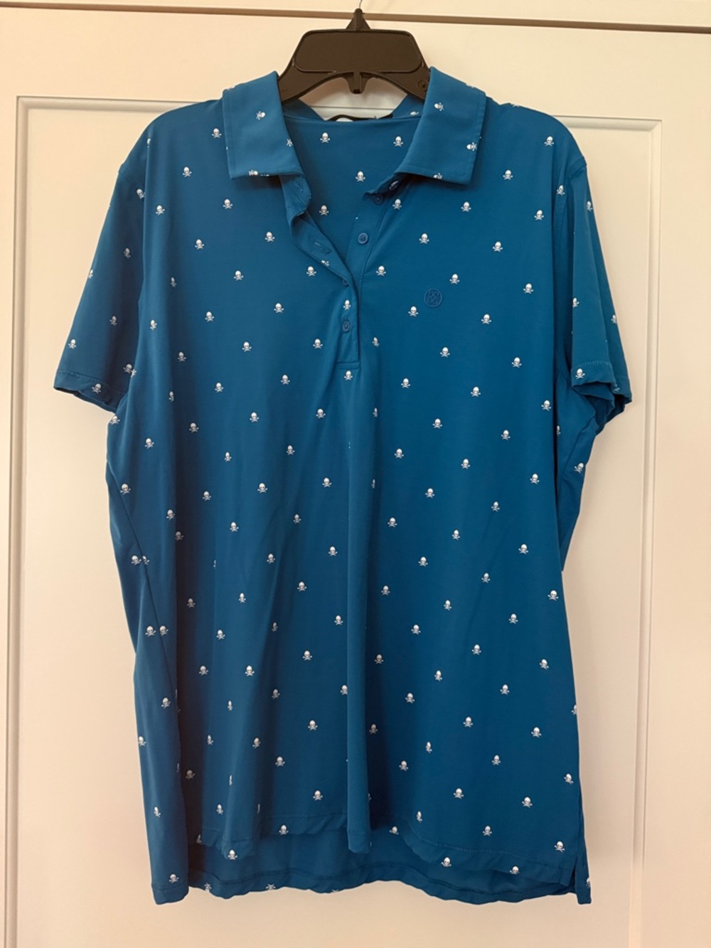 G/FORE Teal Blue Polo with Iconic Micro Skull Print